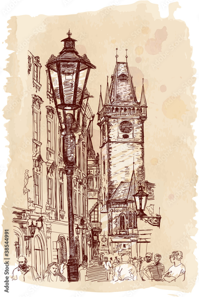 Obraz premium Urban view - Prague, Czech Republic - a vector sketch