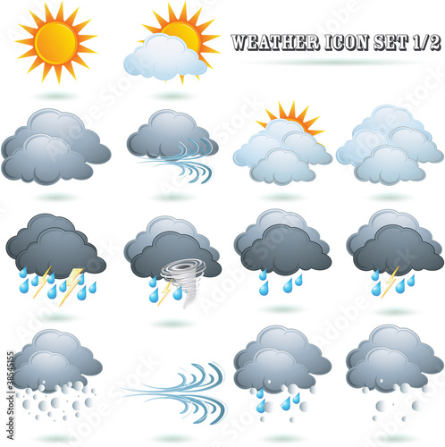 Weather icon sign set on white.