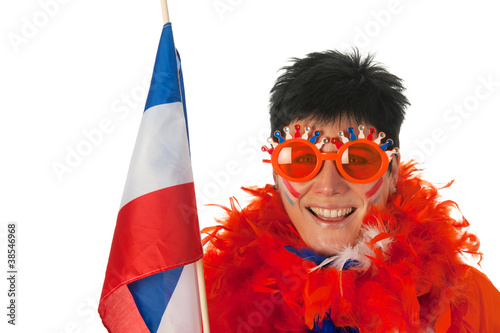 Dutch woman with flag as soccer fan