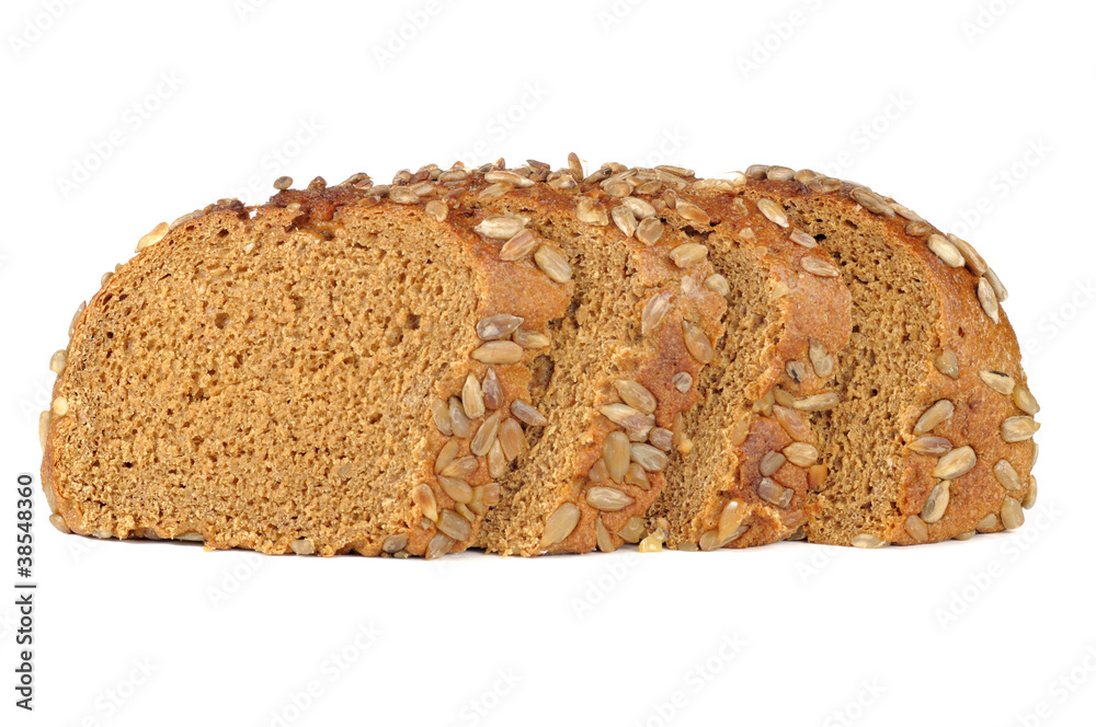 Sliced Brown Bread with Sunflower Seeds Isolated on White Sliced Brown Bread with Sunflower Seeds Isolated on White