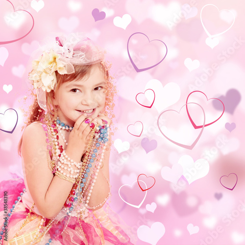 Prinzessin mit Hintergrund Herzen Pink