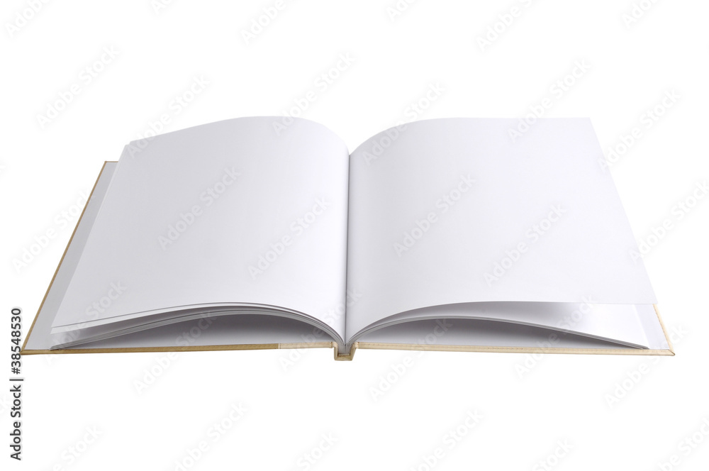 Open book with blank white pages isolated on white Open book with blank white pages isolated on white