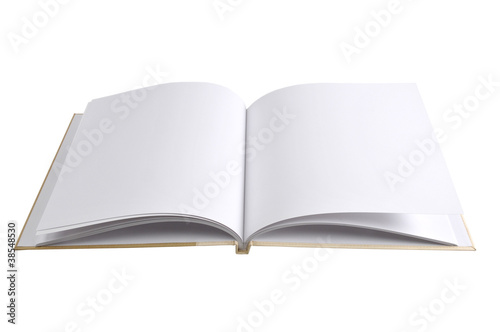 Open book with blank white pages isolated on white