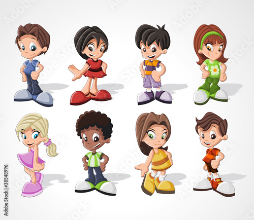 Set of 8 cute happy cartoon kids