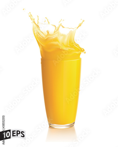 Fotografie, Tablou Orange juice splash on a white background. Vector. Mesh