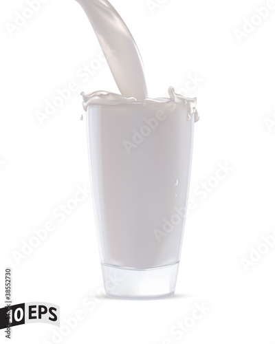 Glass with milk splash. Vector illustration. Mesh