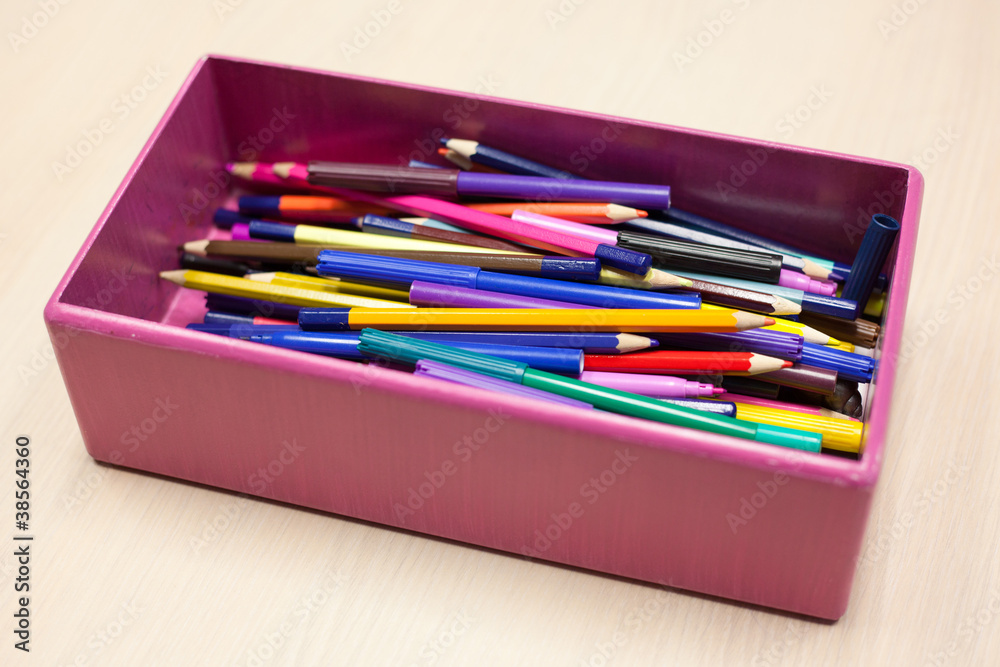 Fototapeta premium colorful pencils in a box