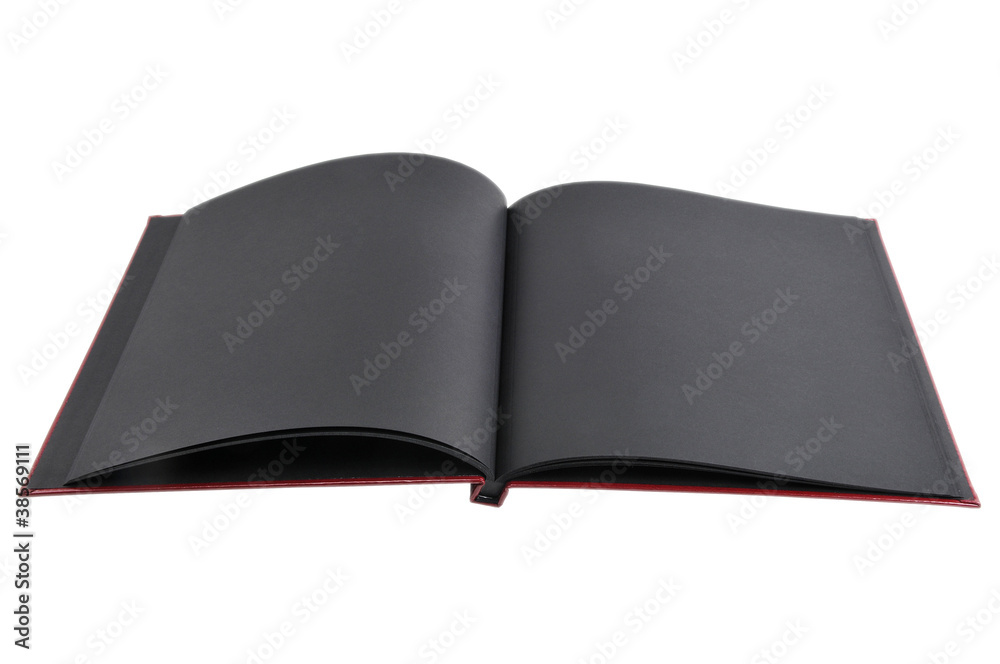 Open book with blank black pages Open book with blank black pages