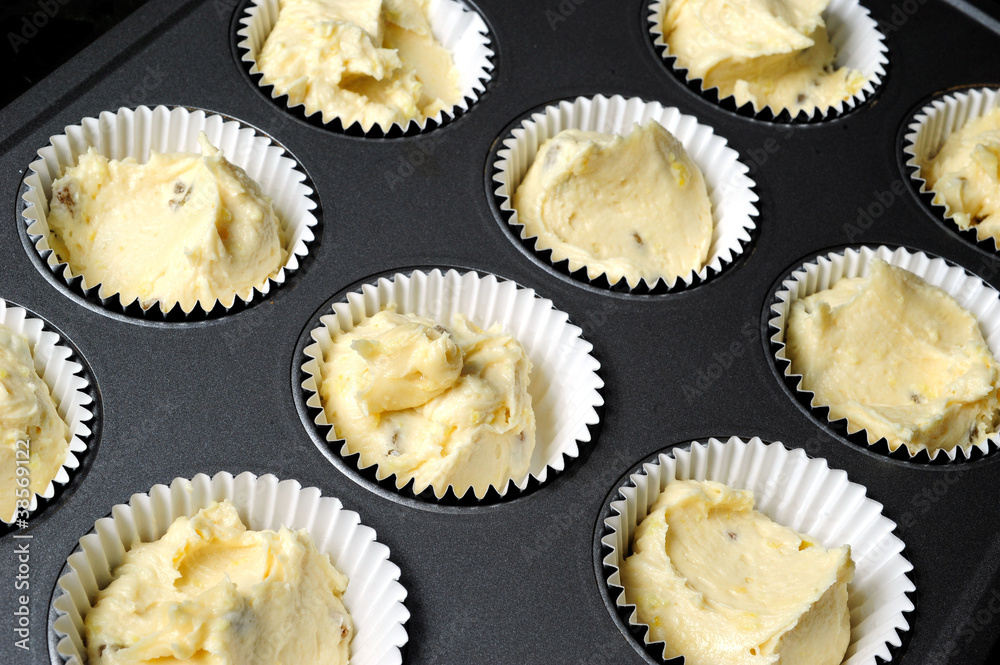 Cupcake batter in Baking Tray Cupcake batter in Baking Tray