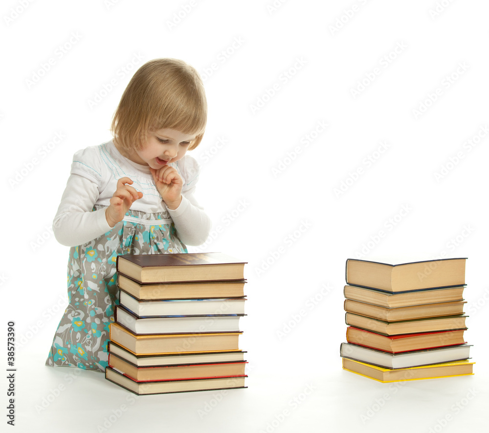 Funny girl looking at books Funny girl looking at books