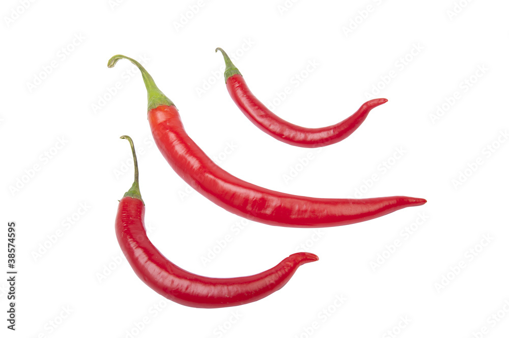 Red hot peppers isolated on white