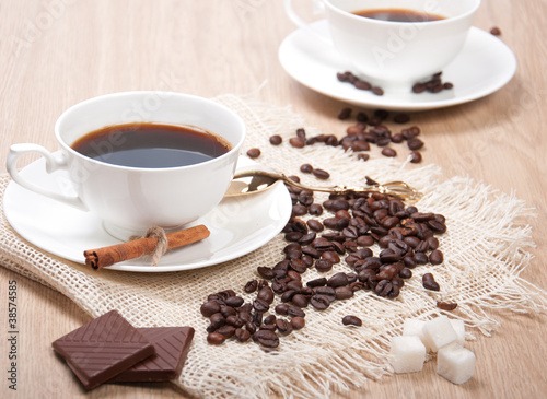 black coffee with sugar chocolate and cinnamon