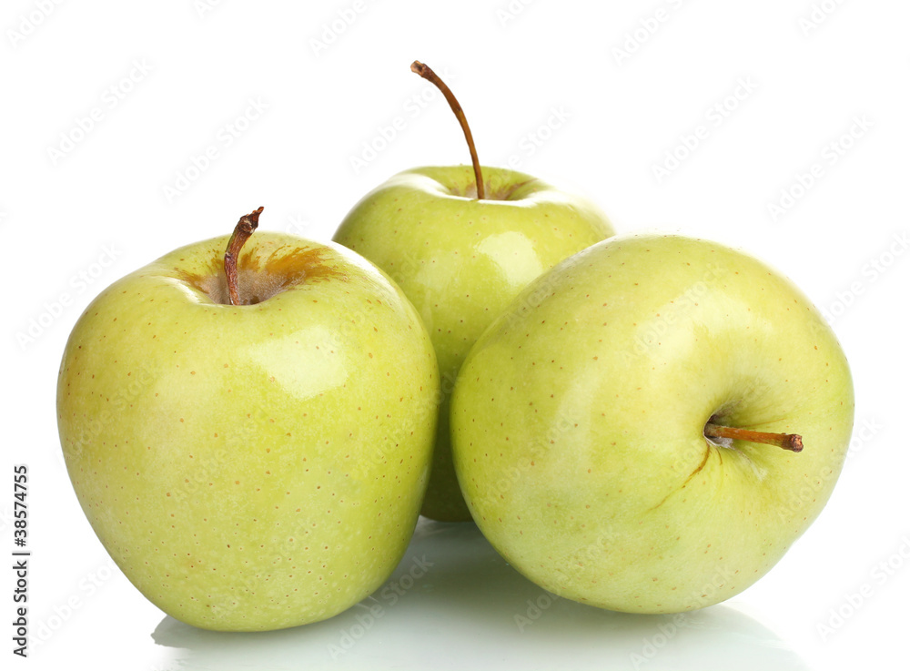 juicy green apples isolated on white