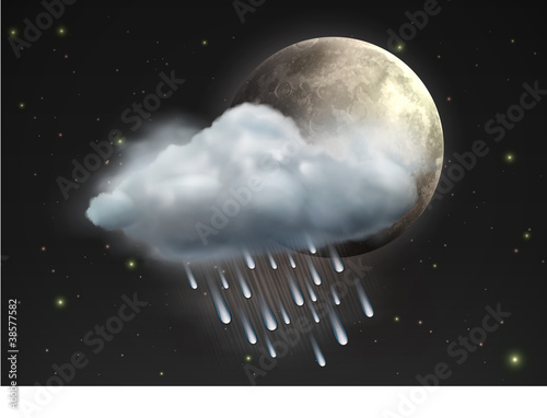 moon with raincloud and raindrops in the night sky