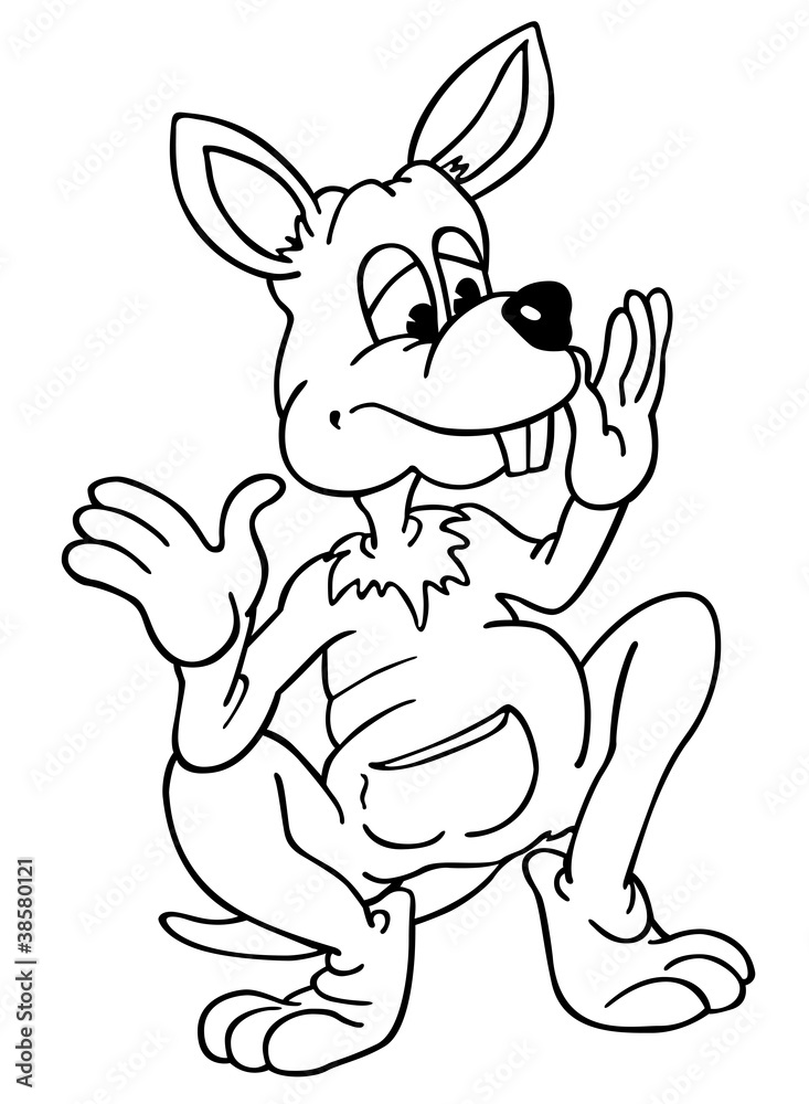Kangaroo - Black and White Cartoon Illustration Kangaroo - Black and White Cartoon Illustration