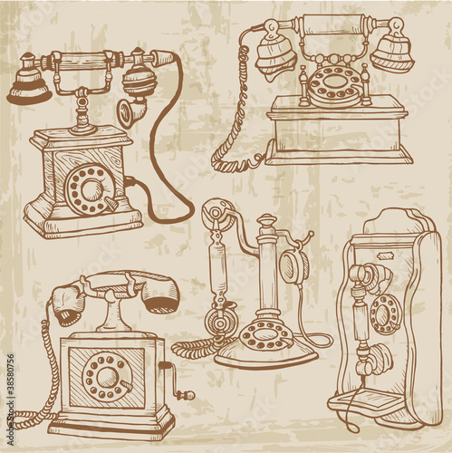 Set of Vintage Telephones - hand drawn in vector