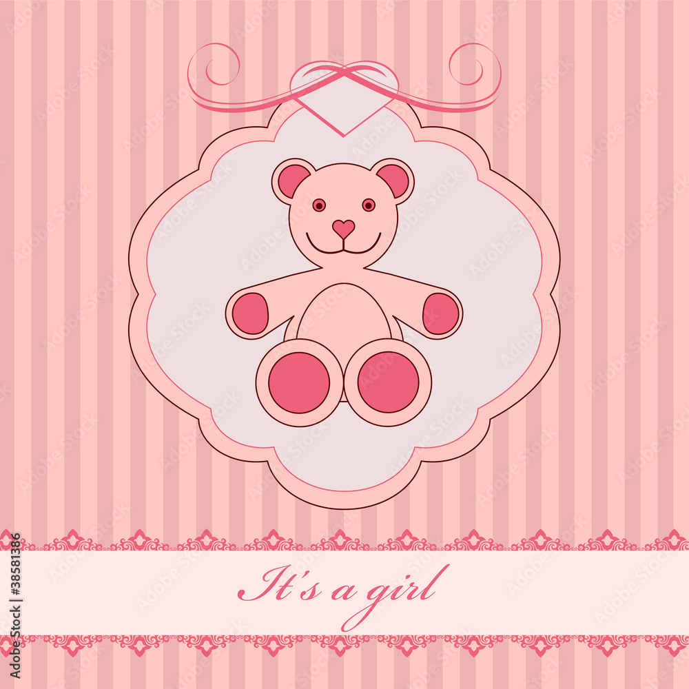 Vintage baby girl arrival announcement card