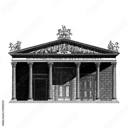 Engraving vintage Roman temple.