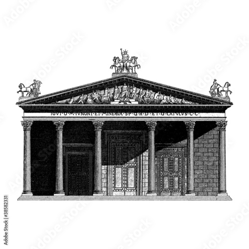 Engraving vintage Roman temple.