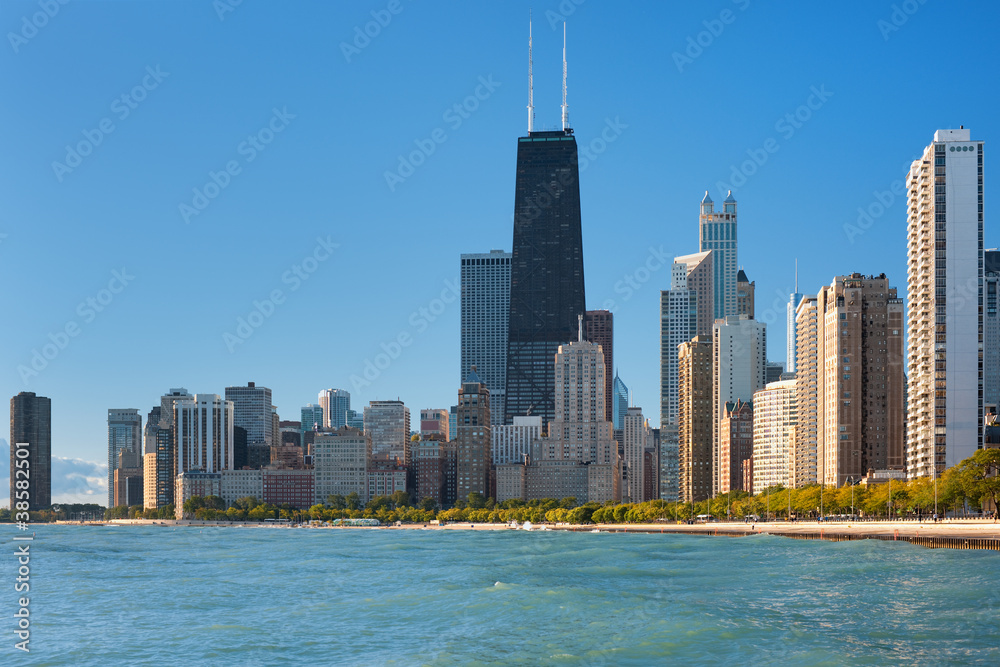 Obraz premium Widok na jezioro Chicago i Michigan