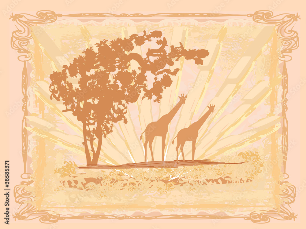 Obraz premium grunge background with African fauna and flora