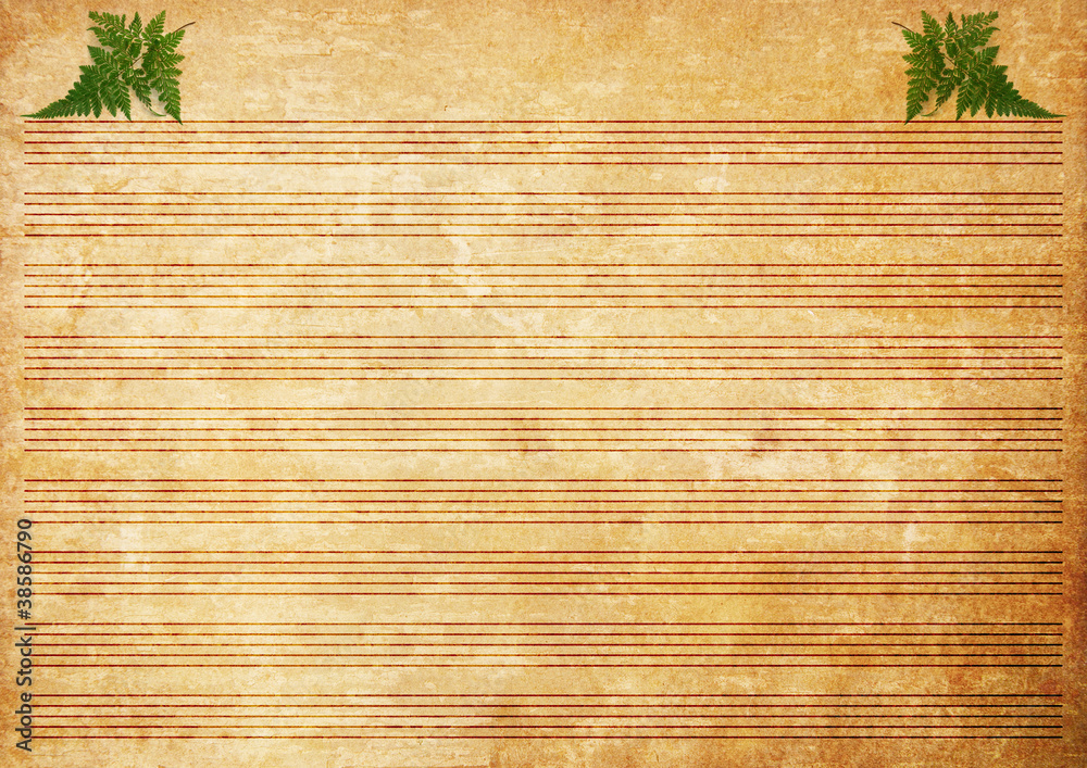 Old paper grunge music sheet texture background.