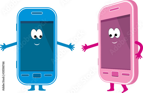 Two phones - pink and blue. vector
