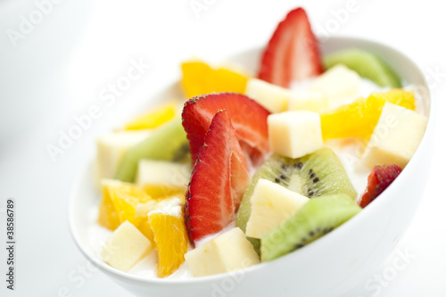 fruit salad with chunks of fruit and yogurt