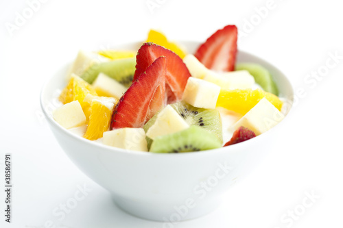 fruit salad with chunks of fruit and yogurt