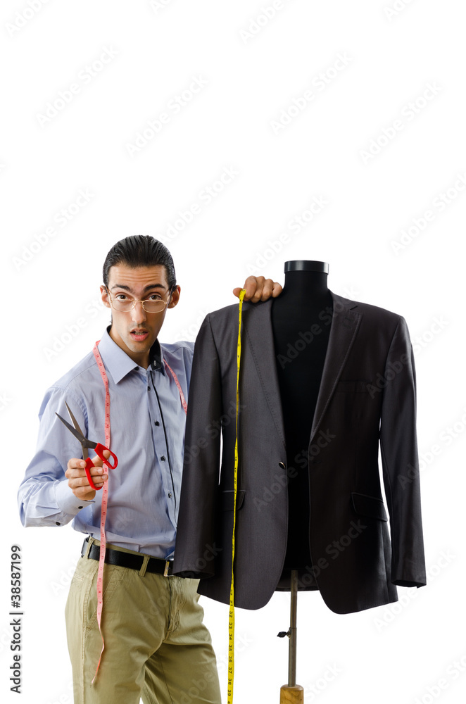 Fototapeta premium Tailor working isolated on white