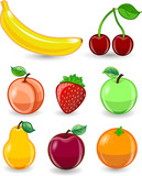 Мультфильм апельсин, банан, яблоко, клубника, груша, вишня