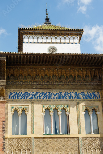 Front Facade of  Alcazar or Fort in Seville Spain