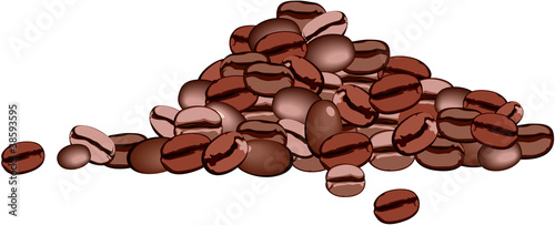 a handful of coffee beans on white background