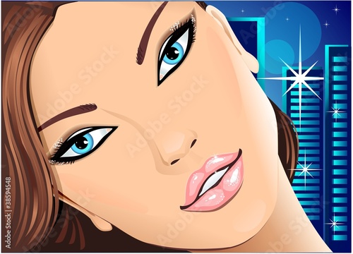 Portrait beautiful girl on night city background