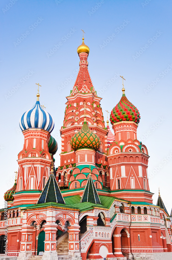 Saint Basil Cathedral on Red square, Moscow at sunset