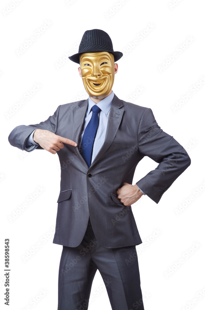 Businessman with mask concealing his identity Businessman with mask concealing his identity