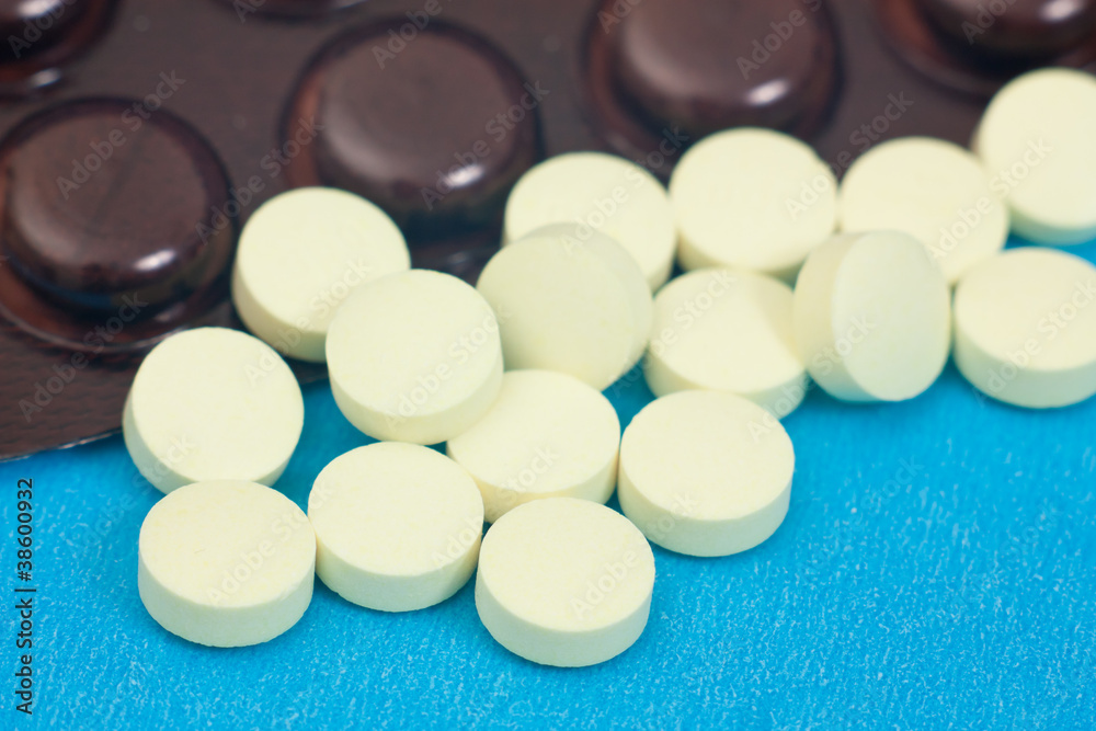 High key shot of pills. High key shot of pills.