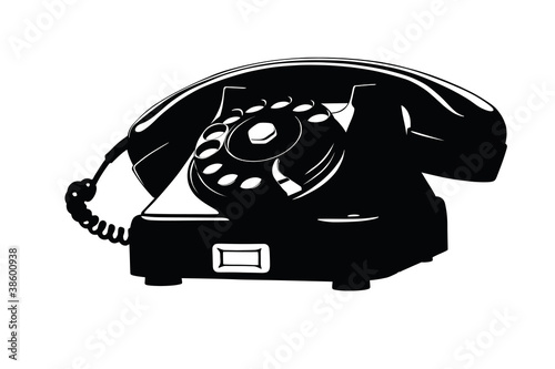 Old Style Analog Phone Stencil With Loose Curly Cord