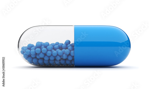 Blue medical pill 3D. Vitamins. Isolated on white background