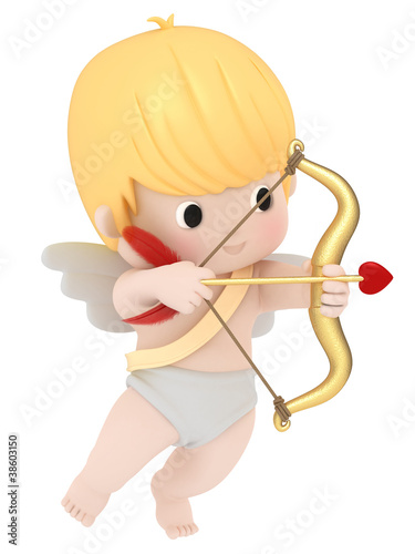 3D render of cupid with bow and arrow