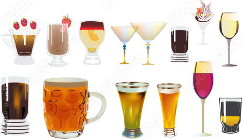 different drinks collection on white
