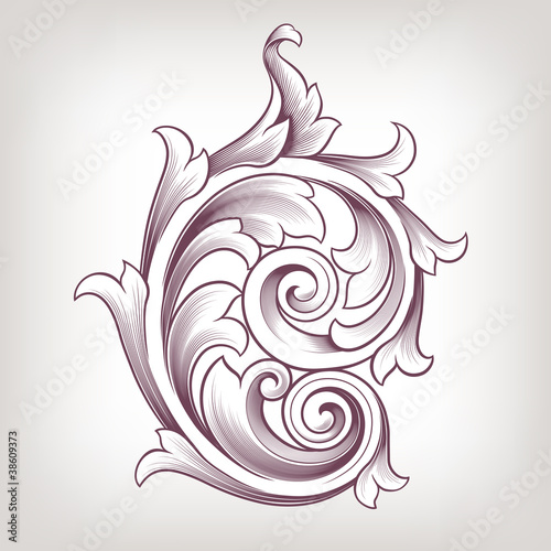 Vintage baroque floral scroll design element vector