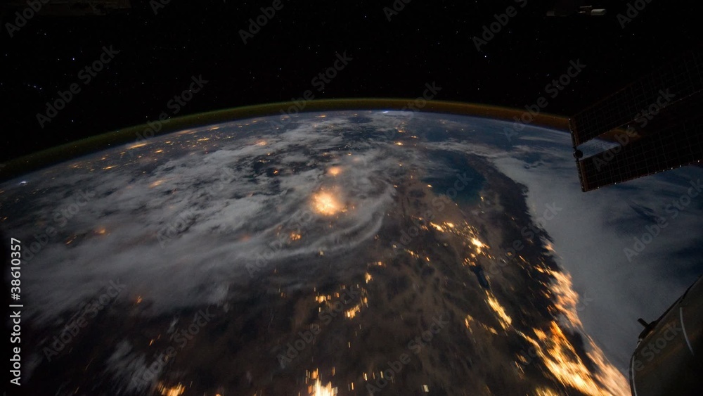 Planet Earth is visible of space at sunset