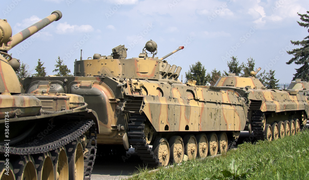 tank column on the march in the streets