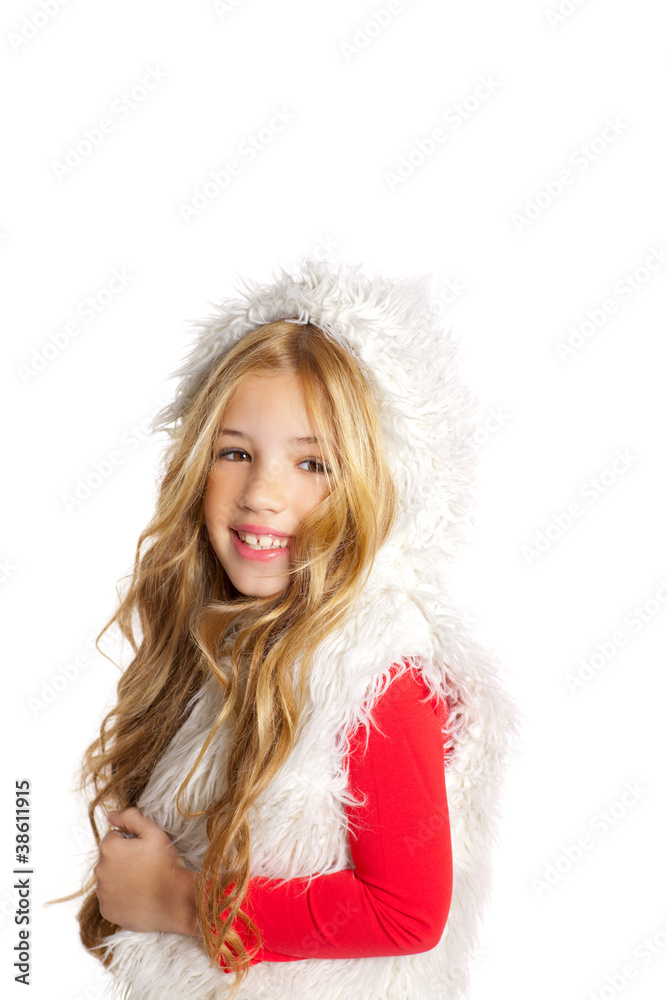 Kid little girl with christmas winter white fur Kid little girl with christmas winter white fur