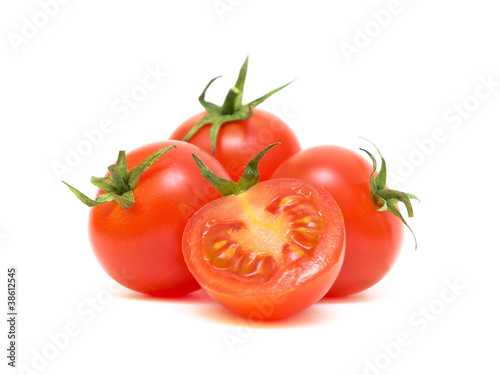 cherry tomatoes on a white background closeup
