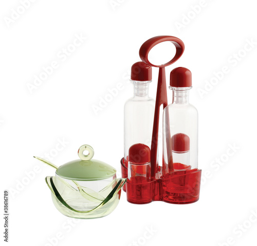 kitchen tool: oil and vinegar cruet isolated on white background