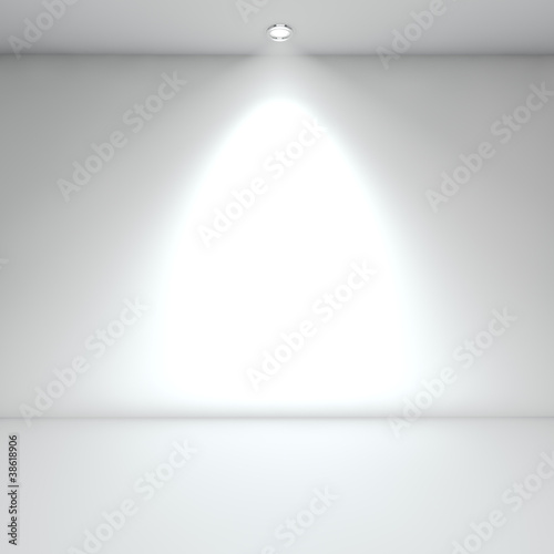 Illuminated empty white interior with spot light.