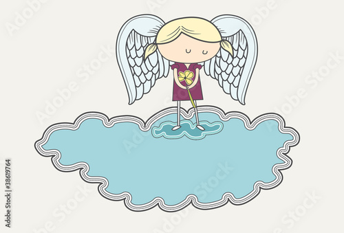 Sad angel in mourning on cloud