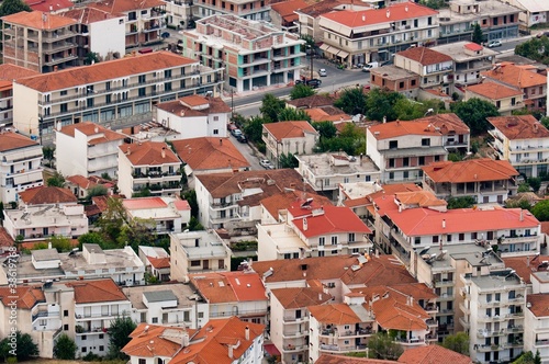 Aerial view of a village with small houses
